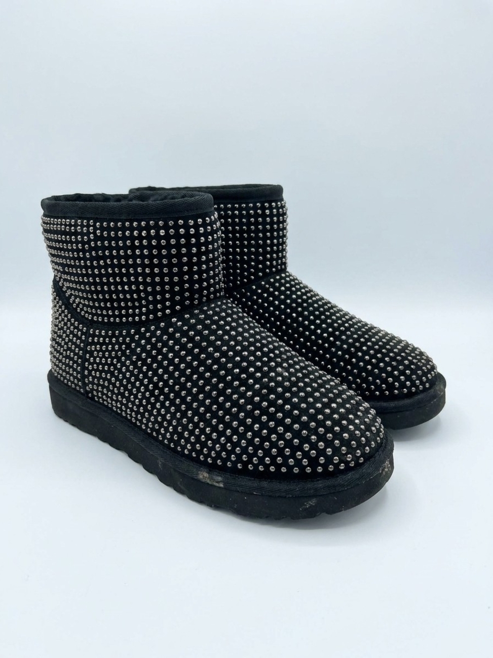 Black Studded Winter Ankle Boots - Women's Cozy Short Boot